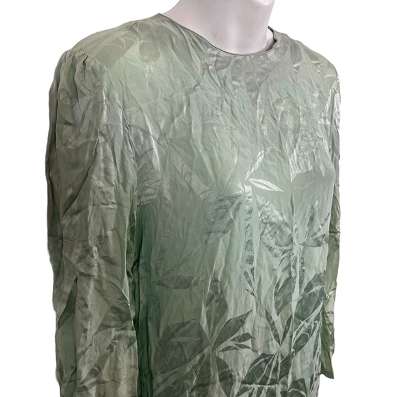 EE BOUTIQUE by ELEGANCE SA PARIS 100% Silk Green Satin Floral Dress Midi sz 40 - Picture 5 of 16